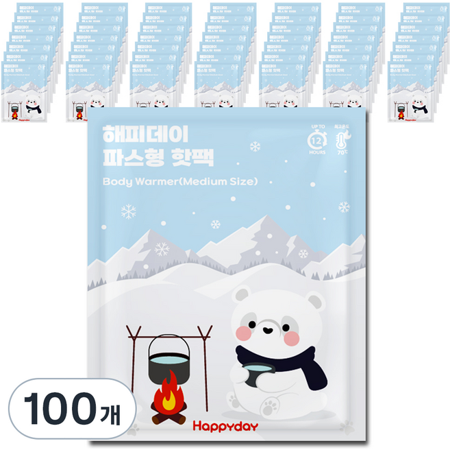 해피데이 파스형 핫팩 랜덤 발송 50g, 100개