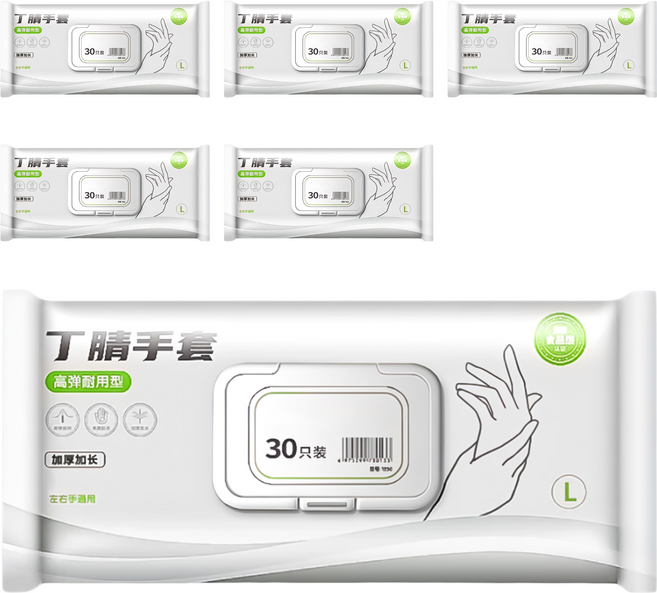 奇途 丁晴手套 30個, 白色, L(9-10cm), 6包