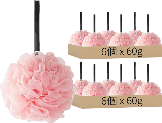 咪咪購物 沐浴球 粉色, 1入, 12個, 60g