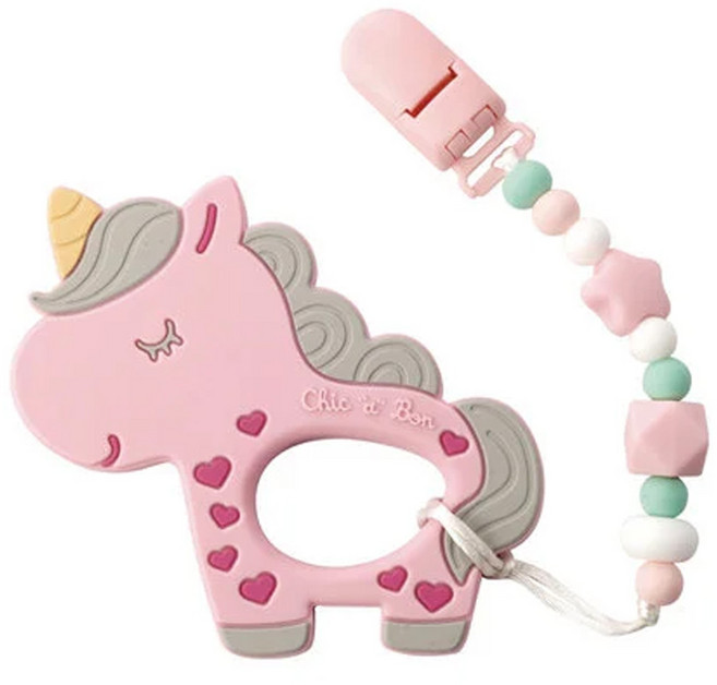 奇哥 矽膠固齒器奶嘴鍊組, 獨角 多色, 1個