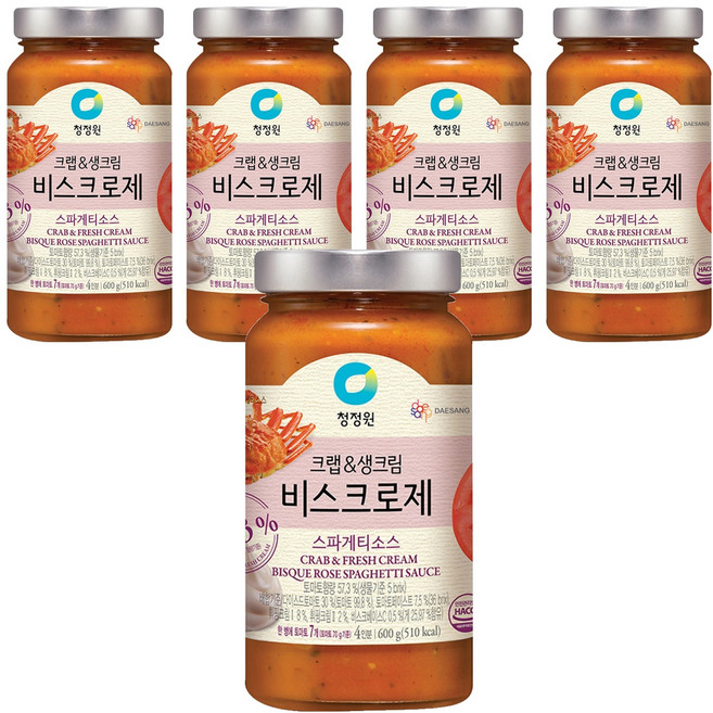청정원 크랩&생크림 비스크로제 스파게티 파스타소스, 600g, 5개