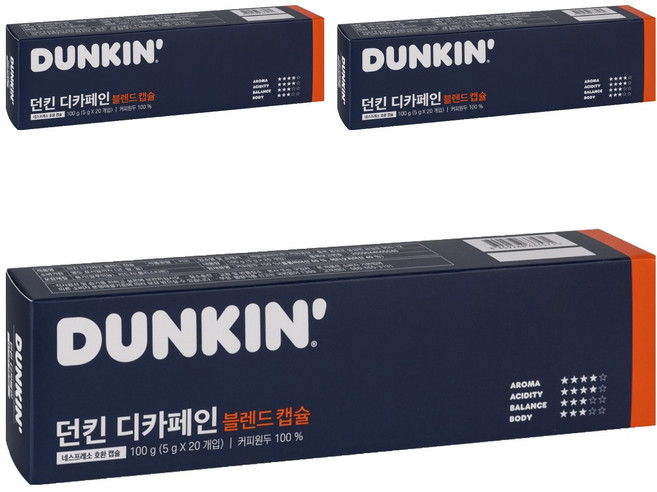 던킨도너츠 디카페인 블렌드 캡슐커피, 5g, 20개입, 3개
