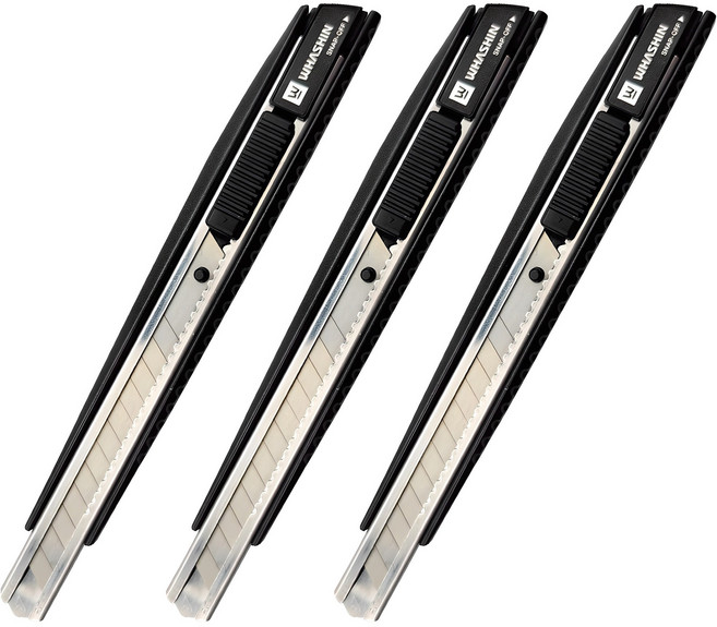 화신 알루미늄 바디 커터칼 소 9mm KN-214, 혼합색상, 3개