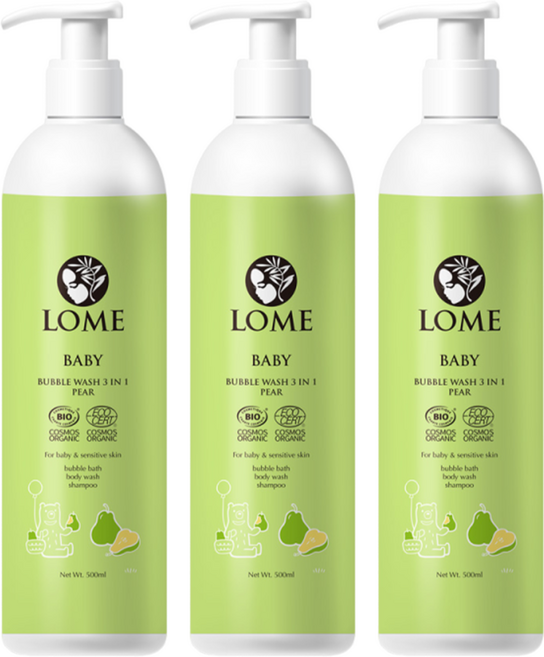 大地之愛 LOME 寶貝西洋梨泡泡露 3合1 泡泡浴/沐浴/洗髮, 500ml, 3瓶