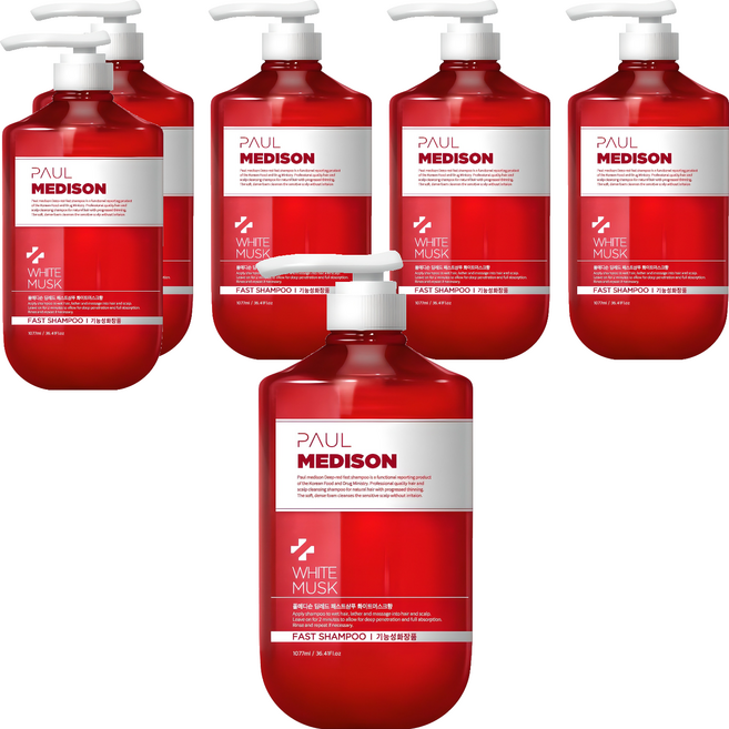 폴메디슨 딥레드 패스트 샴푸 화이트머스크향, 1.077L, 6개