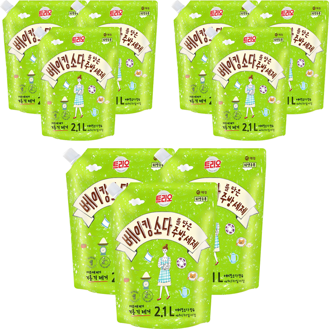 트리오 베이킹소다를 담은 주방세제, 2.1L, 9개