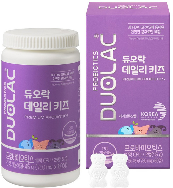 듀오락 데일리키즈 츄어블 어린이 유산균, 60정, 1개