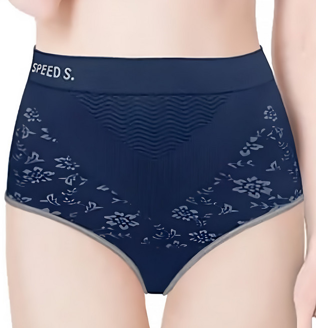 SPEED S. 緹花石墨烯能量微整褲 高腰 內含石墨烯紗 碘抗菌紗, 藍