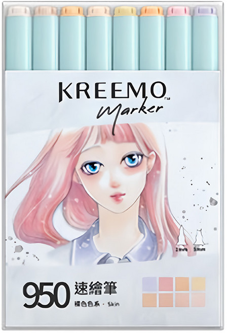 SIMBALION 雄獅 KREEMO 可瑞莫 950酒精性雙頭速繪筆8色組, 裸色色系, 1組