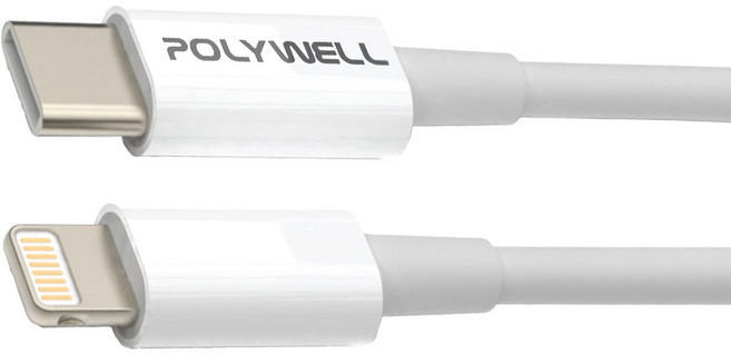 POLYWELL 寶利威爾 Type-C-Lightning 蘋果PD快充線, 白色(PW15-W45-A242), 1條, 1m