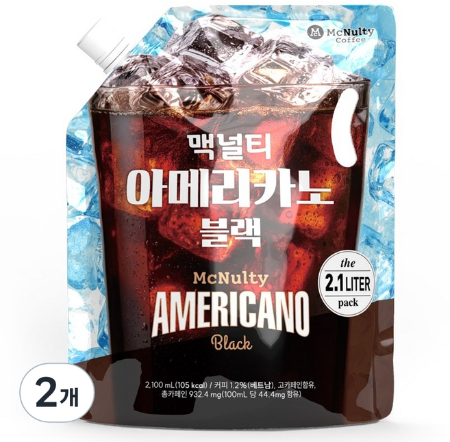 맥널티커피 아이스 아메리카노 블랙 대용량 파우치, 2.1L, 2개