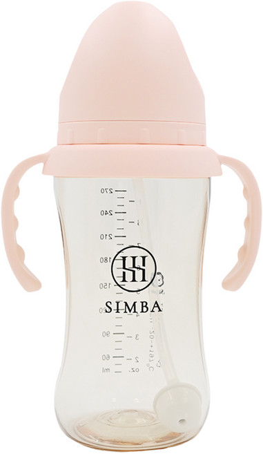 Simba 小獅王辛巴 蘊蜜鉑金PPSU寬口吸管把手防脹氣奶瓶 3個月以上, 栗粉, 270ml, 1個