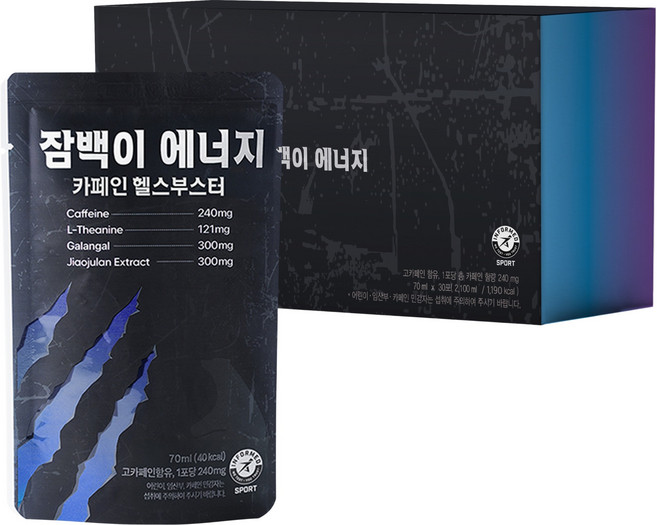 잠백이 에너지 카페인 헬스부스터, 70ml, 30개