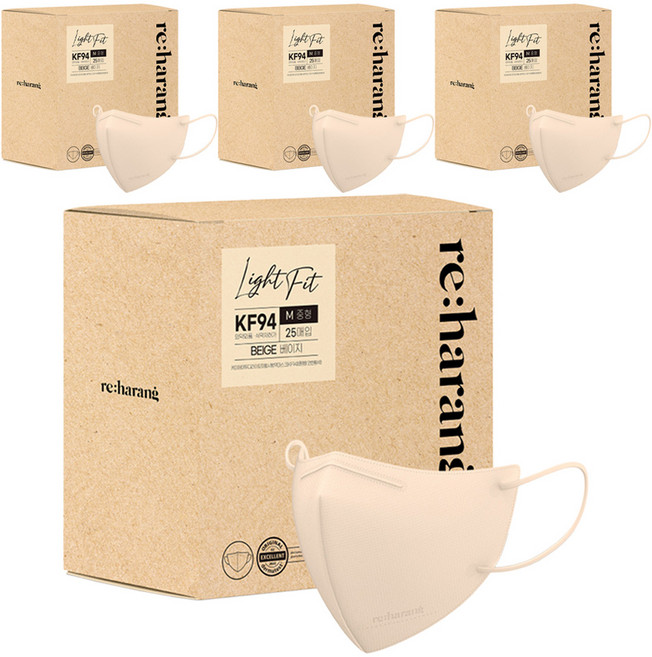 리하랑 KF94 라이트핏 2D 새부리형 일회용마스크 중형, 25개입, 4개, 베이지