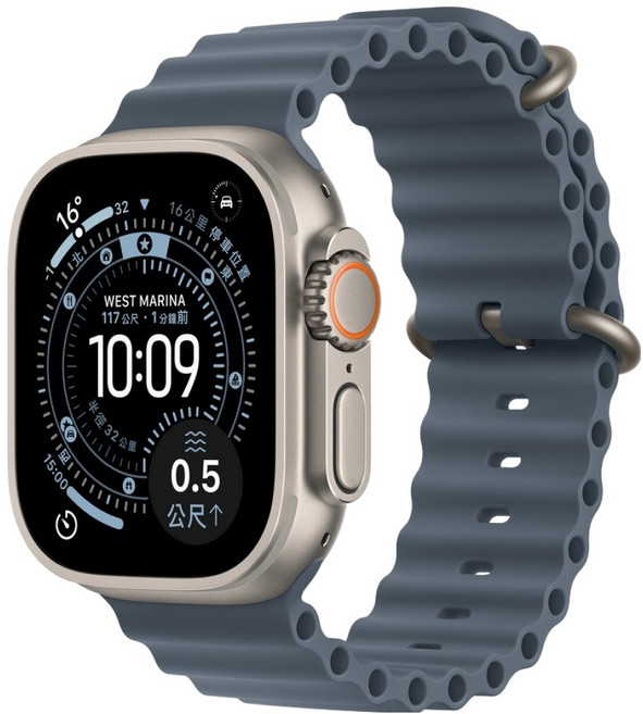 Apple 2025 Apple Watch Ultra3 原色鈦金屬, 錨藍色海洋錶帶, 49mm, GPS + 行動網路