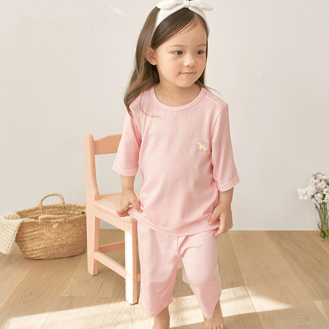 유니프랜드 체크유니콘 모달 7부 내의 상하의 세트