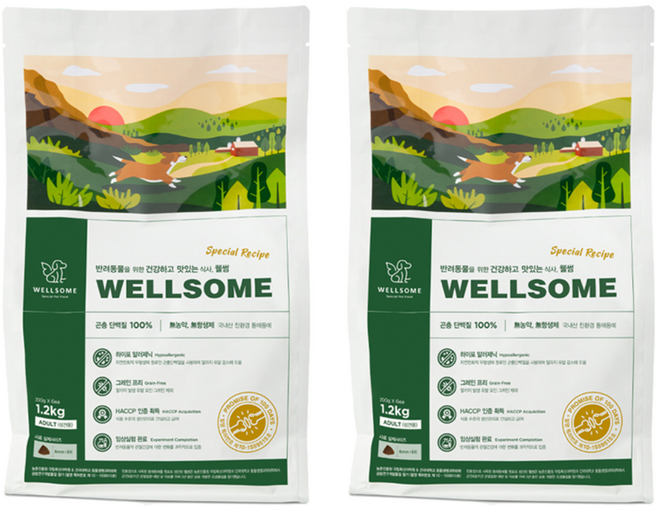 웰썸 강아지 건식사료, 뼈/관절강화, 1.2kg, 2개