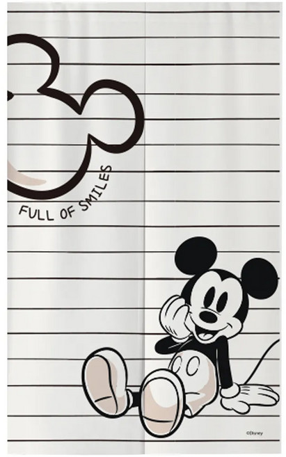 收納王妃 迪士尼半分式長布簾, 線條米奇 白色 + 黑色