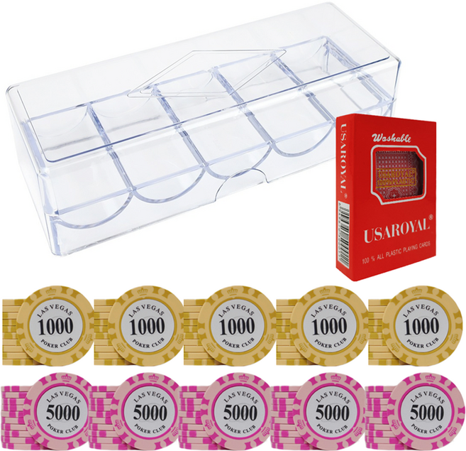 다싸닷컴 라스베가스 포커칩 A3 2종 x 50p + 아크릴케이스 + 로얄카드 세트, 혼합색상, 1세트