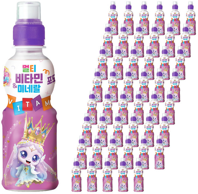 웅진 캐치티니핑 멀티비타민 미네랄 음료 포도맛, 200ml, 48개