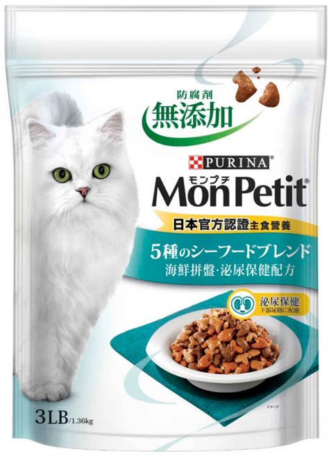 MonPetit 貓倍麗 成貓 海鮮拼盤乾飼料, 泌尿系統/腎臟護理, 1.36kg, 1袋