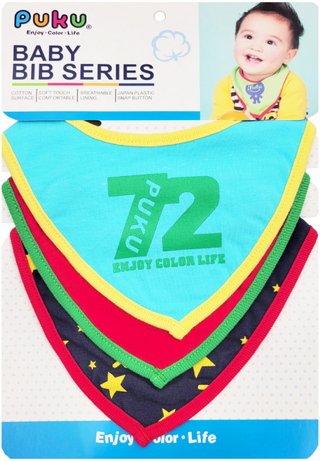 PUKU 藍色企鵝 72彈性領巾圍兜 棉質表層 柔軟舒適 防水內裡, 多色, 3入, 1組