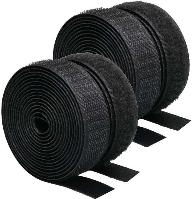 쿠말 접착 초강력 벨크로 테이프 갈고리면 20mm x 10m + 부착면 20mm x 10m 세트, 블랙, 2세트