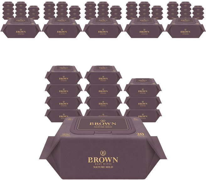 브라운 네이처 마일드 도톰한 아기 물티슈 엠보싱 휴대용 캡형, 70g, 20매, 72개
