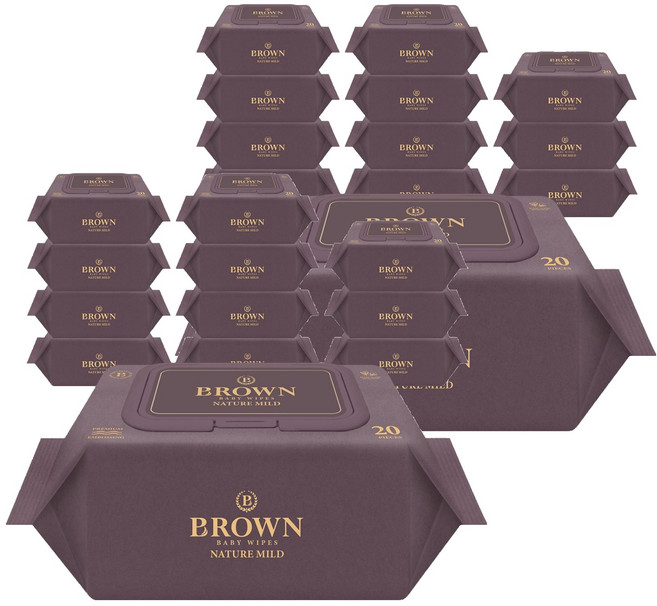 브라운 네이처 마일드 도톰한 아기 물티슈 엠보싱 휴대용 캡형, 70g, 20매, 24개