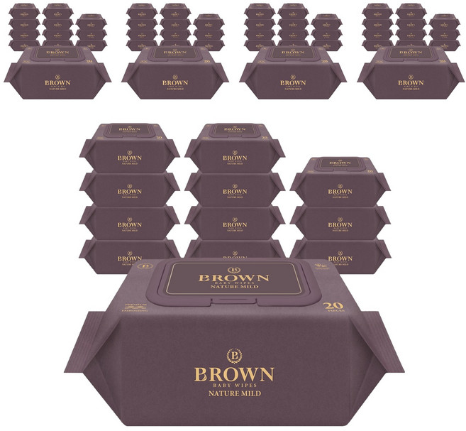 브라운 네이처 마일드 도톰한 아기 물티슈 엠보싱 휴대용 캡형, 70g, 20매, 60개