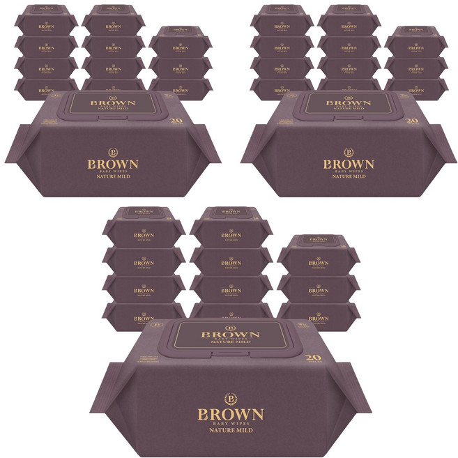 브라운 네이처 마일드 도톰한 아기 물티슈 엠보싱 휴대용 캡형, 70g, 20매, 36개