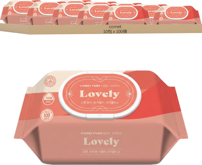 comet Pure Lovely系列 嬰幼兒濕紙巾 掀蓋式 加厚型, 100張, 10包