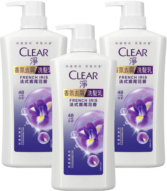 CLEAR 淨 頭皮護理香氛去屑洗髮乳 法式鳶尾花香, 750g, 3瓶