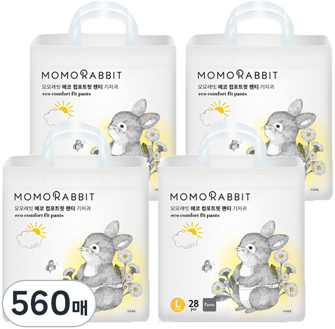모모래빗 에코 컴포트핏 팬티형 기저귀 유아용, 대형(L), 560매