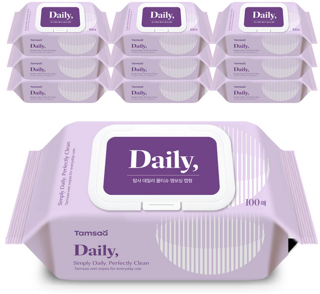 탐사 데일리 엠보싱 물티슈 캡형 피부 저자극 인증, 10팩, 100매, 50g