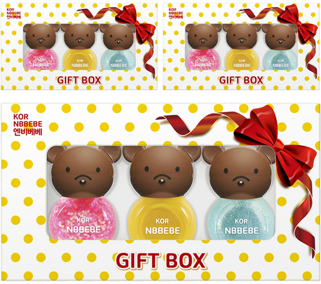 NBBEBE 兒童化妝品 幼兒指甲油 3件組禮盒, 閃亮粉 + 鮮豔黃 + 閃亮天藍, 3套
