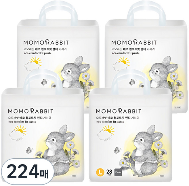 모모래빗 에코컴포트핏 팬티기저귀 유아용, 대형(L), 224매