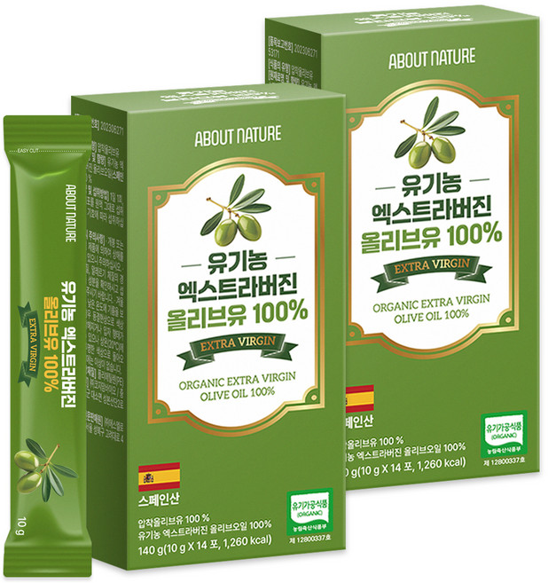 어바웃네이처 유기농 엑스트라버진 올리브유 14p, 140g, 2개