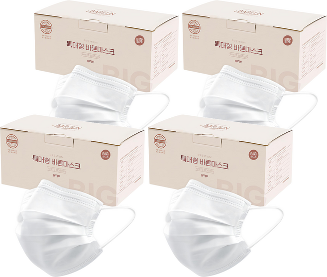 고르고 바른 마스크 성인용 특대형, 50매입, 4개, 화이트