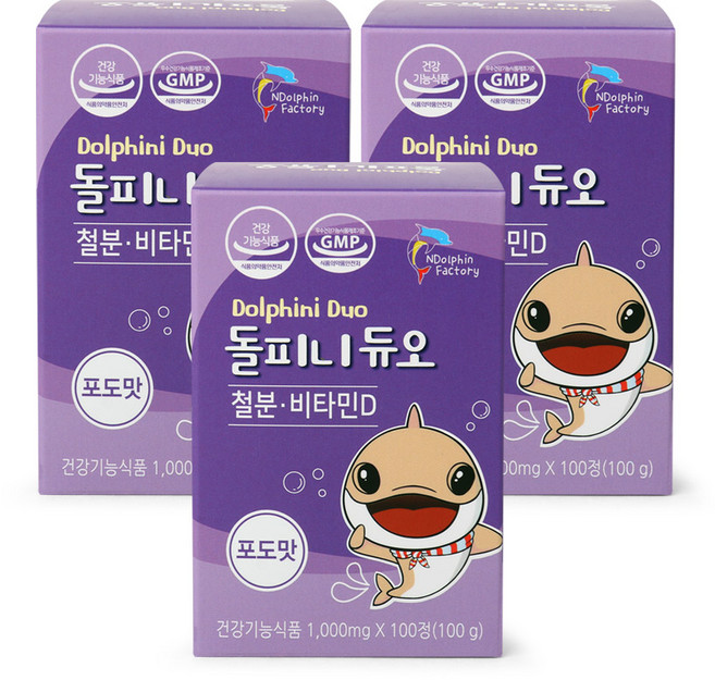 엔돌핀팩토리 돌피니듀오 유아 철분 + 비타민D, 100정, 3개