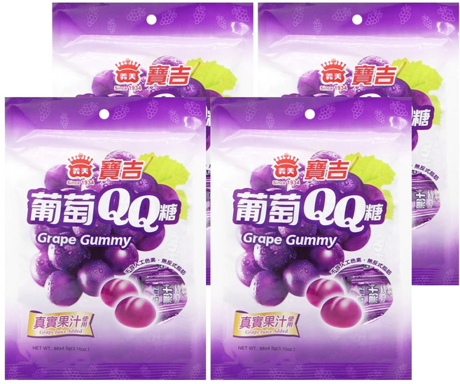 義美 寶吉果汁QQ糖 葡萄, 88g, 4袋