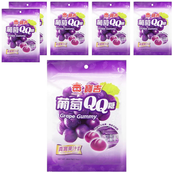義美 寶吉果汁QQ糖 葡萄, 88g, 6袋