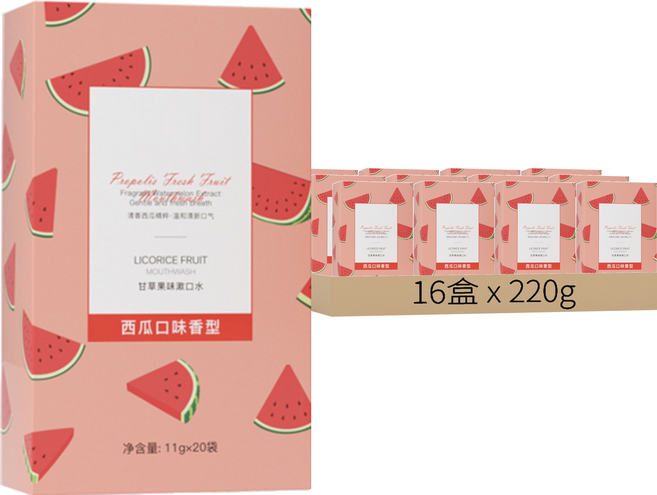 咪咪購物 旅行便攜隨身漱口水 西瓜 20條, 220g, 16盒