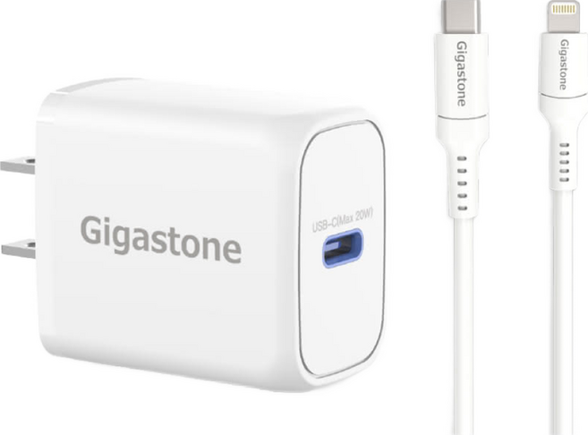 GIGASTONE 立達 PD-6201W + CL-7600W 20W 1 Port USB-C to Lightning Cable 快充組 充電器 PD Fast Charging 1.5m Cable 白色