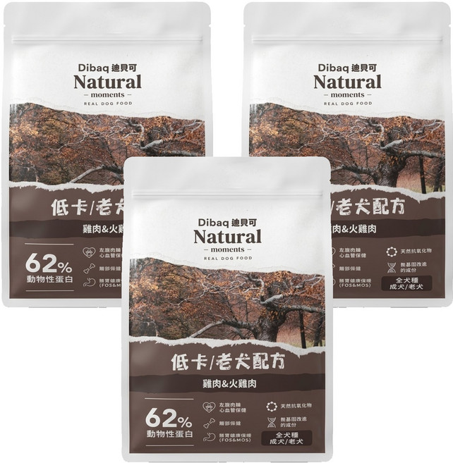 Dibaq Natural moments 自然嗑 低卡/老犬配方乾糧, 3袋, 300g, 雞肉+火雞肉