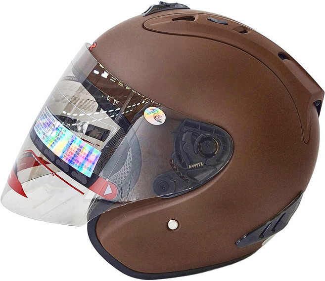 普通型露臉式騎乘機車用防護頭盔 附1層護目鏡 R3A6 1350g, 消光咖啡色