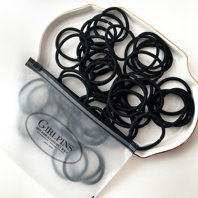 걸핀스 4mm 무팁 심플 머리끈 50p 지퍼백 세트 1534