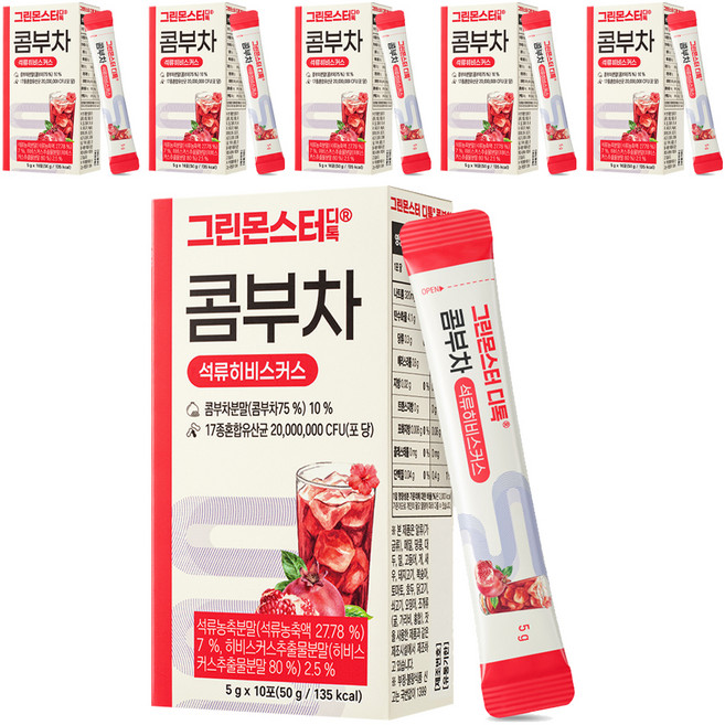 그린몬스터 디톡 석류히비스커스 콤부차, 5g, 10개입, 6개