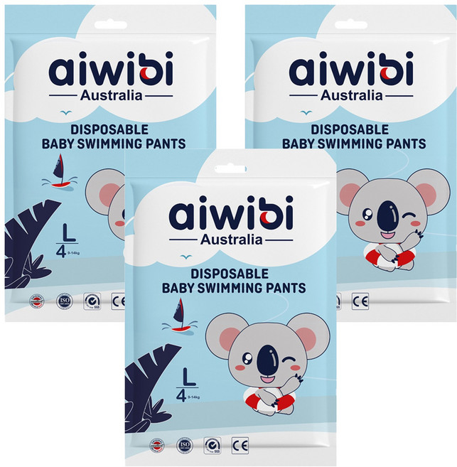 aiwibi 愛薇彼 一次性褲型尿布 游泳用 男女通用, L, 3件