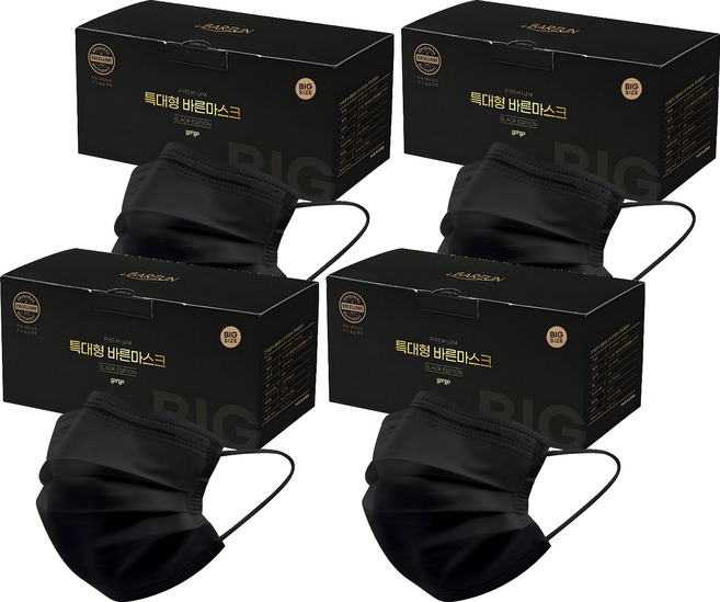 고르고 바른 마스크 성인용 특대형, 50개입, 4개, 블랙